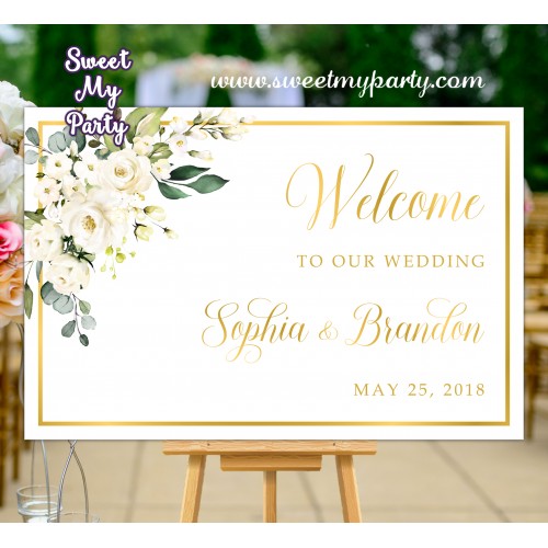 Ivory Wedding Welcome Sign,Cream Wedding Welcome sign,(123aw)